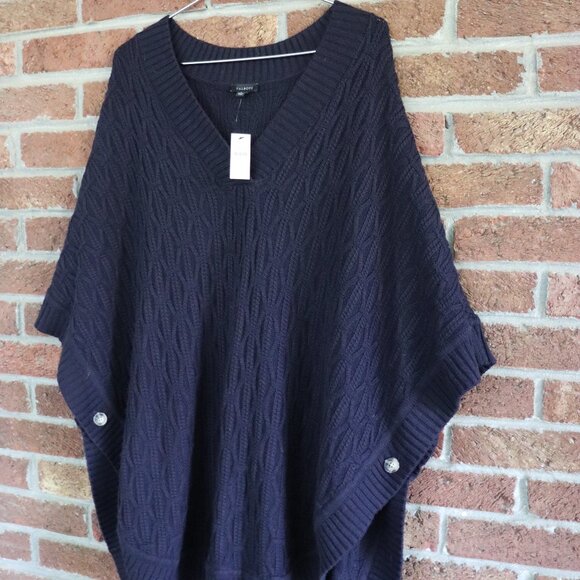 talbots cable sweater poncho * new with tags RV $119 * navy blue * nice quality - Picture 5 of 11